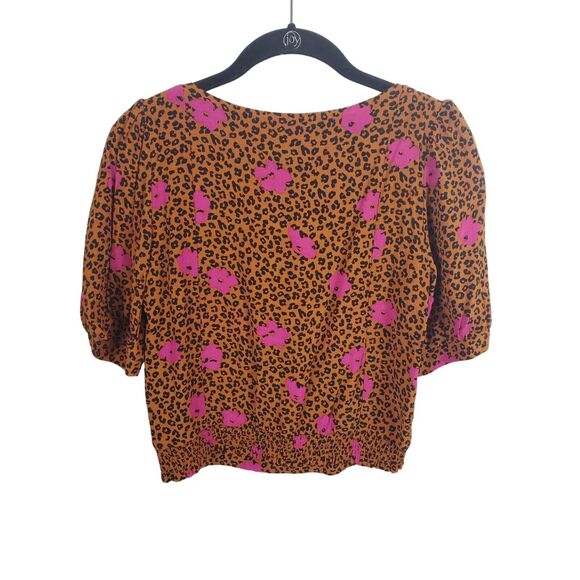 Elodie Blouse Medium Womens Crop Top Animal Print Purple Floral Print Square Nec - Picture 4 of 5